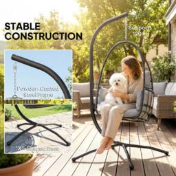 OUTSUNNY Hanging Egg Chair, Swinging Hammock Chair with Stand, Dark Grey - thumbnail 4