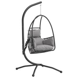OUTSUNNY Hanging Egg Chair, Swinging Hammock Chair with Stand, Dark Grey - thumbnail 2