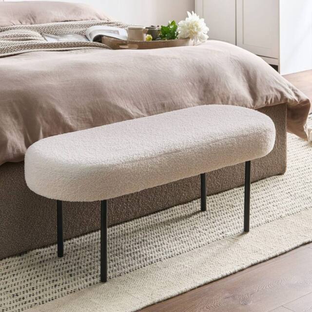 Wyld and Coco Off-White Boucle Oval Bench with Metal Legs in White - image 1