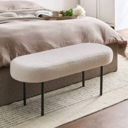 Wyld and Coco Off-White Boucle Oval Bench with Metal Legs in White