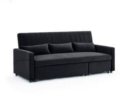 Home Detail Devon Velvet Pull Out Sofa Bed Ribbed Fabric Detailing & Side Pocket Storage in Jet Black - thumbnail 6