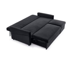 Home Detail Devon Velvet Pull Out Sofa Bed Ribbed Fabric Detailing & Side Pocket Storage in Jet Black - thumbnail 3
