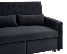 Home Detail Devon Velvet Pull Out Sofa Bed Ribbed Fabric Detailing & Side Pocket Storage in Jet Black - thumbnail 5