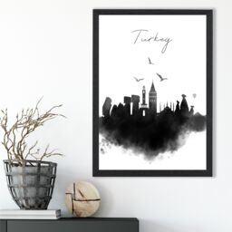 ARTZE Turkey Watercolour Skyline City Framed Print SIZE: A2 with Black Frame - thumbnail 2