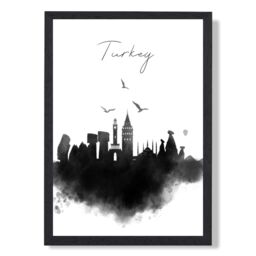 ARTZE Turkey Watercolour Skyline City Framed Print SIZE: A2 with Black Frame - thumbnail 1