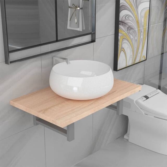 Berkfield Home Two Piece Bathroom Furniture Set Ceramic Oak in Brown - image 1
