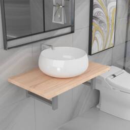 Berkfield Home Two Piece Bathroom Furniture Set Ceramic Oak in Brown