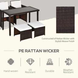 OUTSUNNY 5 PCs Rattan Garden Sofa Set Wicker Furniture Set with Cushion Footrest in Brown - thumbnail 4