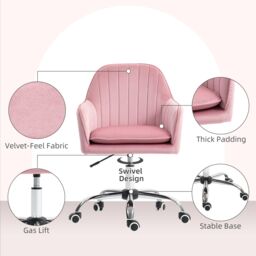 HOMCOM Office Chair, Swivel Desk Chair w/ Adjustable Height in Dark Pink - thumbnail 5