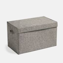 OHS Plain Foldable Fabric Storage Box Toy Organiser with Lid in Grey - Size: Large - thumbnail 3