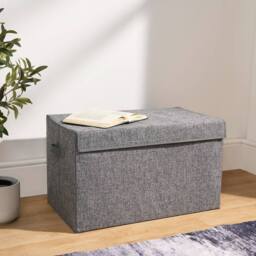 OHS Plain Foldable Fabric Storage Box Toy Organiser with Lid in Grey - Size: Large