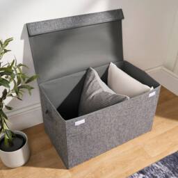 OHS Plain Foldable Fabric Storage Box Toy Organiser with Lid in Grey - Size: Large - thumbnail 2