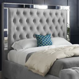 KDMD Marino Mirror Upholstered Soft Velvet Grey Bed Frame - Size: Single - thumbnail 2