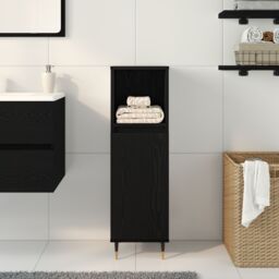Berkfield Home Bathroom Cabinet Black Oak 30x30x100 cm Engineered Wood - Size: 30 x 30 x 100 cm - thumbnail 4