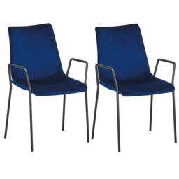 Wyld and Coco Velvet Dining Chairs Set of 2 Dark Blue with Armrests - Stackable - thumbnail 2