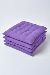 Homescapes 4 Pack Seat Pads Luxury 100% Cotton Indoor Outdoor Garden Cushion, 40cm in Purple - Size: 40 cm x 40 cm