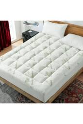 Living and Home Breathable Skin-Friendly Bamboo Printed Mattress Topper in White - Size: King - thumbnail 2