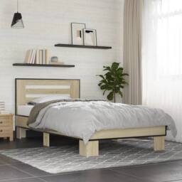 Berkfield Home Durable Bed Frame without Mattress Sonoma Oak 75x190 cm Small Single in Light Oak - thumbnail 2