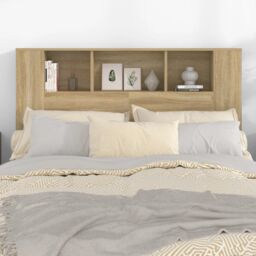 Berkfield Home Headboard Cabinet Sonoma Oak 140x18.5x104.5 cm in Brown - thumbnail 5