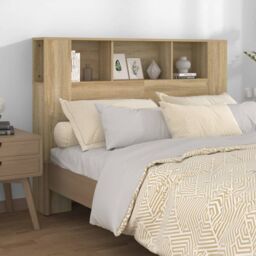 Berkfield Home Headboard Cabinet Sonoma Oak 140x18.5x104.5 cm in Brown - thumbnail 1