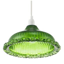 Happy Homewares Modern Line Ribbed Glass Pendant Lighting Shade with Moulded Edge in Emerald - thumbnail 5