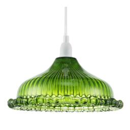 Happy Homewares Modern Line Ribbed Glass Pendant Lighting Shade with Moulded Edge in Emerald - thumbnail 1