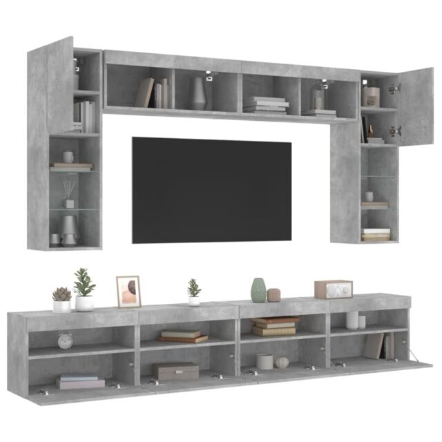 Berkfield Home 8 Piece TV Wall Cabinet Set with LED Lights Concrete Grey - image 1
