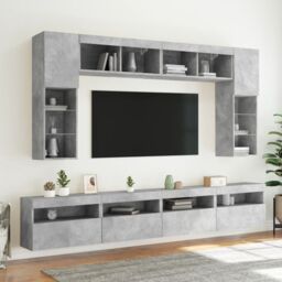 Berkfield Home 8 Piece TV Wall Cabinet Set with LED Lights Concrete Grey - thumbnail 5