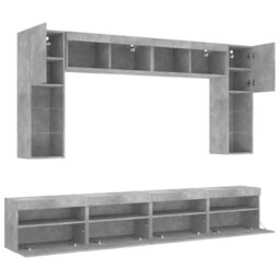 Berkfield Home 8 Piece TV Wall Cabinet Set with LED Lights Concrete Grey - thumbnail 6