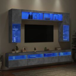 Berkfield Home 8 Piece TV Wall Cabinet Set with LED Lights Concrete Grey - thumbnail 4