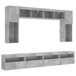 Berkfield Home 8 Piece TV Wall Cabinet Set with LED Lights Concrete Grey - thumbnail 3
