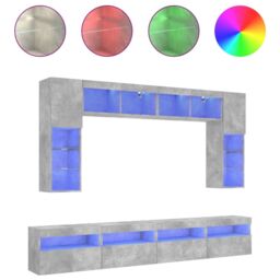 Berkfield Home 8 Piece TV Wall Cabinet Set with LED Lights Concrete Grey - thumbnail 2