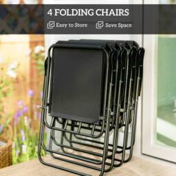 OUTSUNNY 6 Pieces Garden Furniture Set with Parasol, Folding Chairs, Black - Size: 80 cm x 80 cm - thumbnail 5