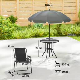 OUTSUNNY 6 Pieces Garden Furniture Set with Parasol, Folding Chairs, Black - Size: 80 cm x 80 cm - thumbnail 3
