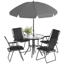 OUTSUNNY 6 Pieces Garden Furniture Set with Parasol, Folding Chairs, Black - Size: 80 cm x 80 cm - thumbnail 2