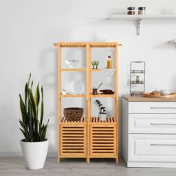 SPETLEK Tall Slim Cabinet with Shutter Door 3 Tier Shelves in Brown - thumbnail 5