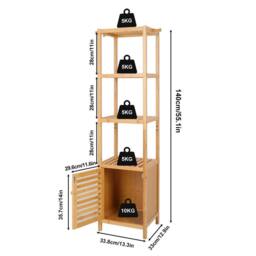 SPETLEK Tall Slim Cabinet with Shutter Door 3 Tier Shelves in Brown - thumbnail 2