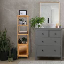 SPETLEK Tall Slim Cabinet with Shutter Door 3 Tier Shelves in Brown - thumbnail 6