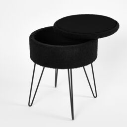 OHS Boucle Fleece Foot Stool Storage Seat Chair in Black - thumbnail 4