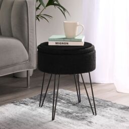 OHS Boucle Fleece Foot Stool Storage Seat Chair in Black - thumbnail 1