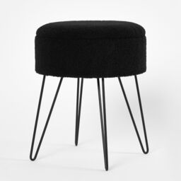 OHS Boucle Fleece Foot Stool Storage Seat Chair in Black - thumbnail 2