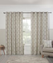 Sundour Esher Fern Leaf Eyelet Curtains in Grey - Size: 117 cm width x 229 cm drop - thumbnail 1
