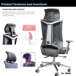 JFY High-Back Quilted Faux Leather Swivel Chair with Reclining Backrest in Black - thumbnail 2