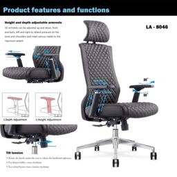 JFY High-Back Quilted Faux Leather Swivel Chair with Reclining Backrest in Black - thumbnail 4