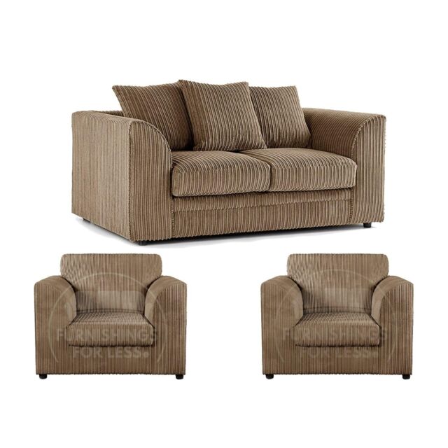 Furnishings For Less UK Luxor Jumbo Cord 2 + 1 + 1 Fabric 3 Piece Sofa Suite - Scatter Back in Camel