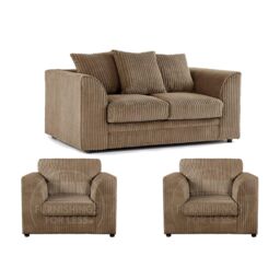 Furnishings For Less UK Luxor Jumbo Cord 2 + 1 + 1 Fabric 3 Piece Sofa Suite - Scatter Back in Camel