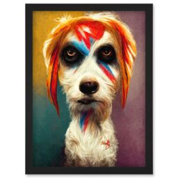 Artery8 Aladdin Sane Ziggy Stardust Terrier Dog Fun Quirky Painting Artwork Framed Wall Art Print A4 in Black - thumbnail 1