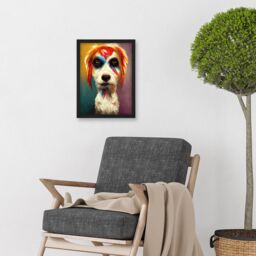 Artery8 Aladdin Sane Ziggy Stardust Terrier Dog Fun Quirky Painting Artwork Framed Wall Art Print A4 in Black - thumbnail 2
