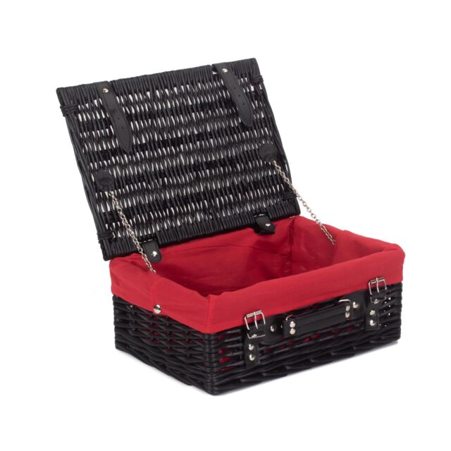 Red Hamper Wicker 36cm Empty Black Willow Picnic Basket With Red Lining - image 1