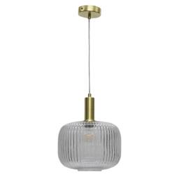 First Choice Lighting Set of 2 Batley Large - Clear Ribbed Glass Satin Brass Deco Pendants - thumbnail 2